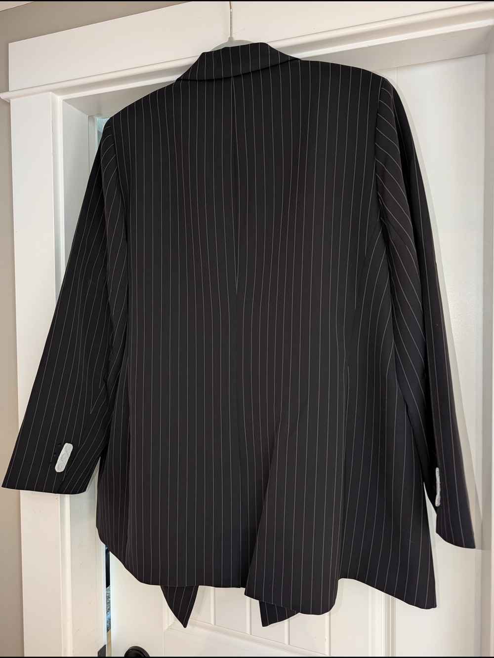 Black Pinstripe Single-Button Blazer - Picture 6 of 8